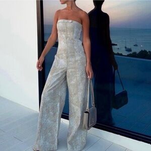 Zara Beige Textured Jumpsuit